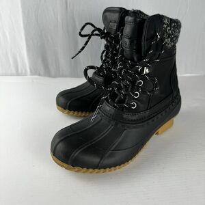Tommy Hilfiger Women’s Winter Boots Size 8M, Black Leather, Faux Fur Lining